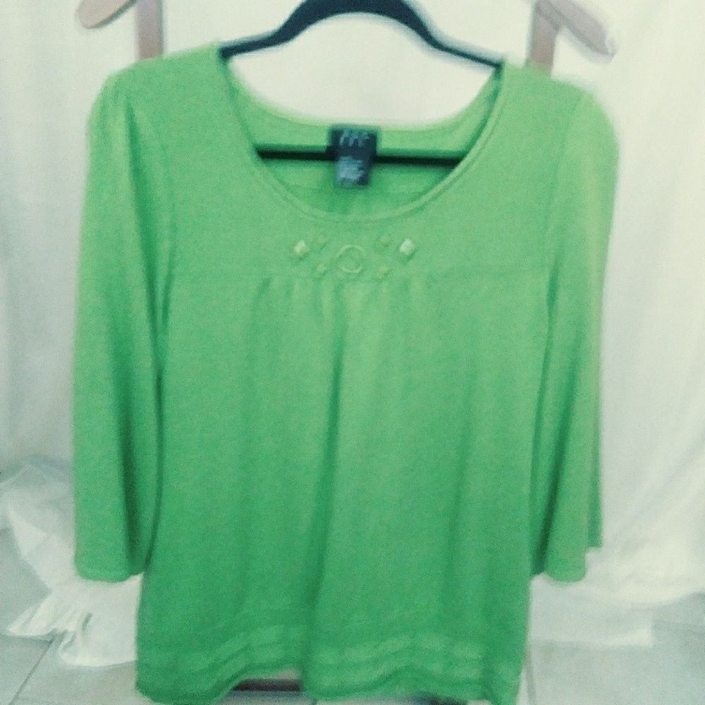 RQT green sweater with button embellishments